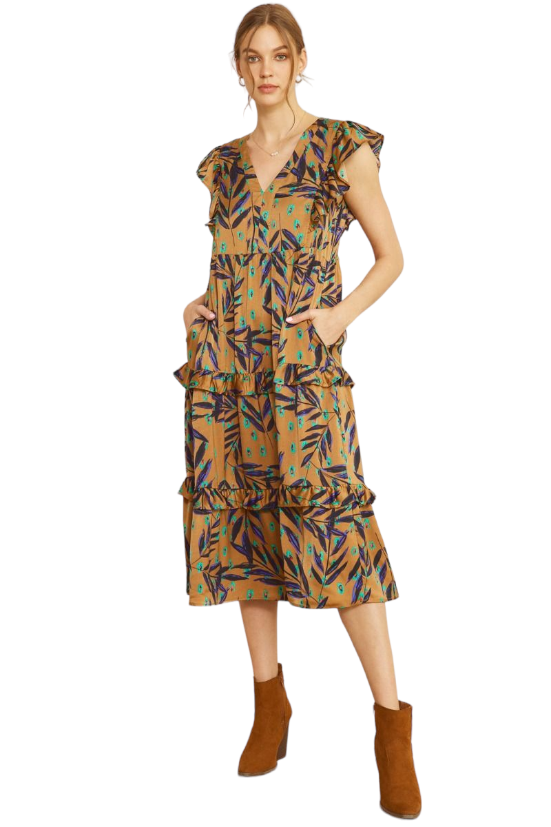 Leaf Print Midi Dress