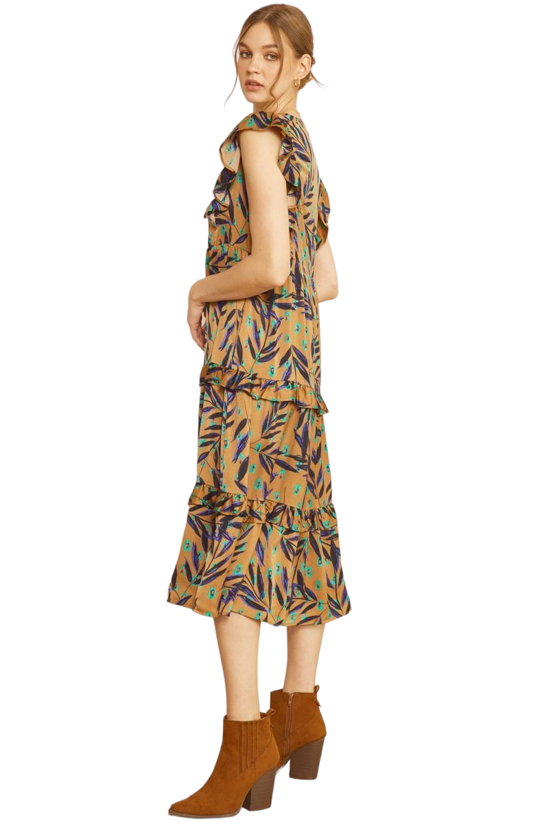 Leaf Print Midi Dress