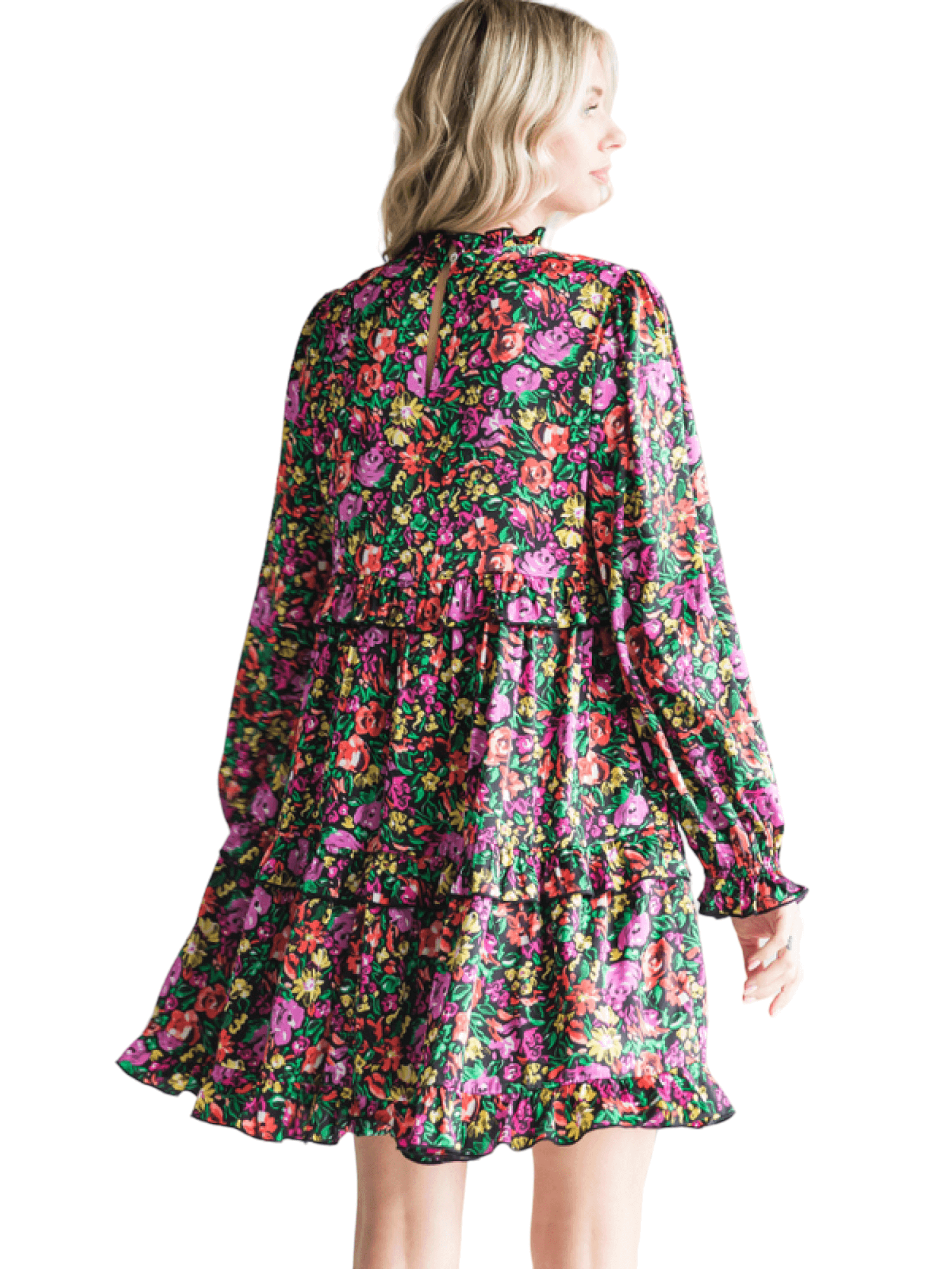 tiered layer floral dress black mix