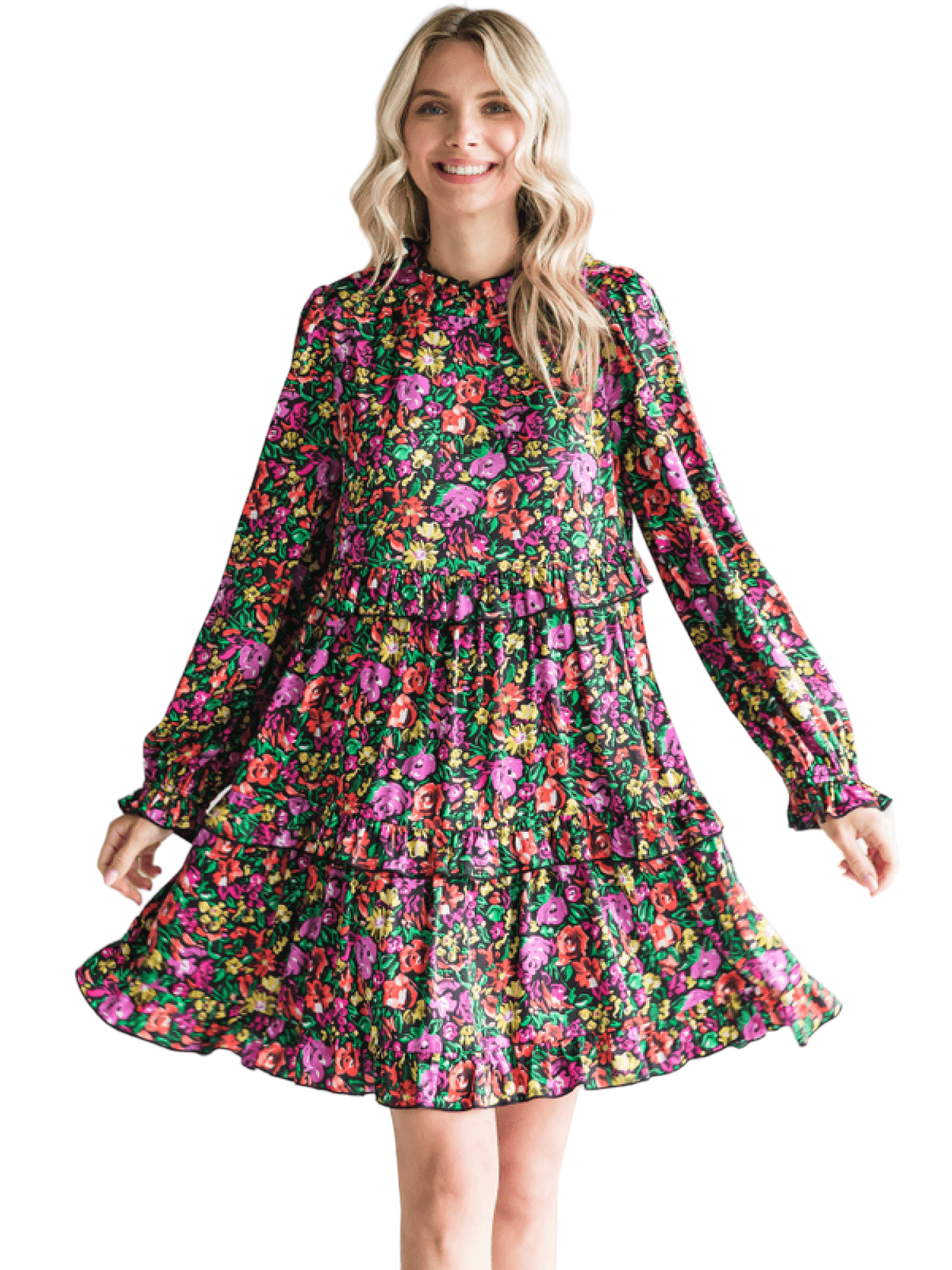 tiered layer floral dress black mix