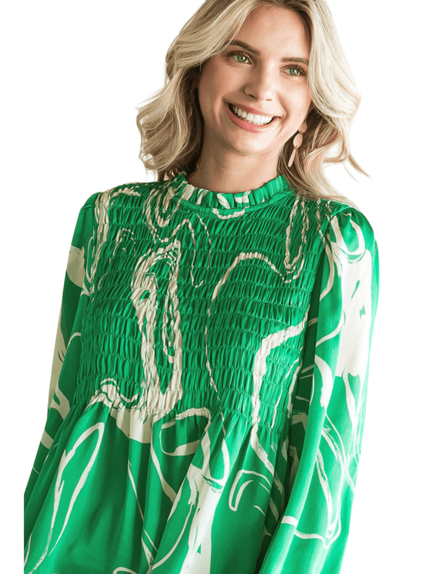 Swirl Print Smock Top - Emerald