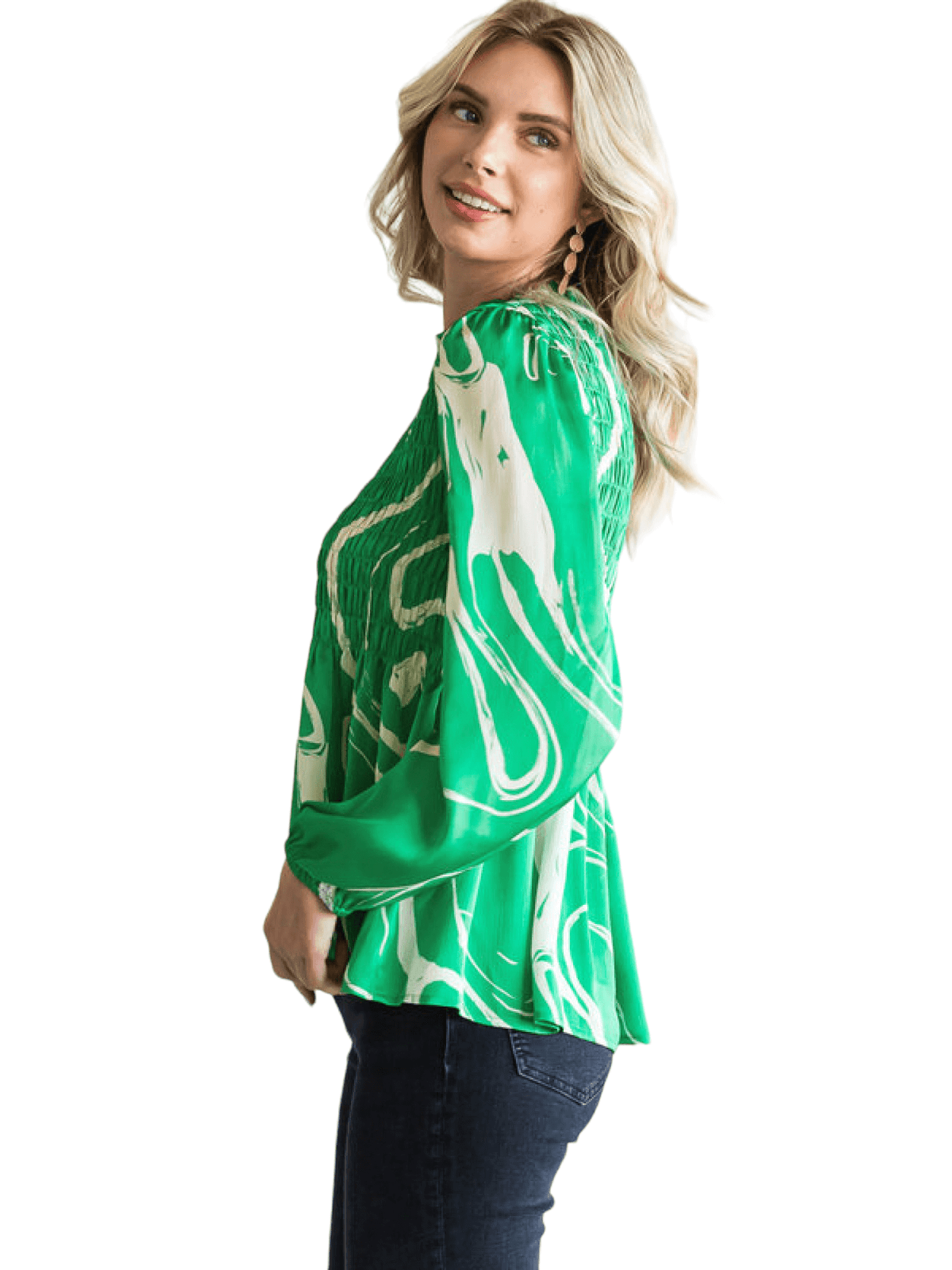 Swirl Print Smock Top - Emerald