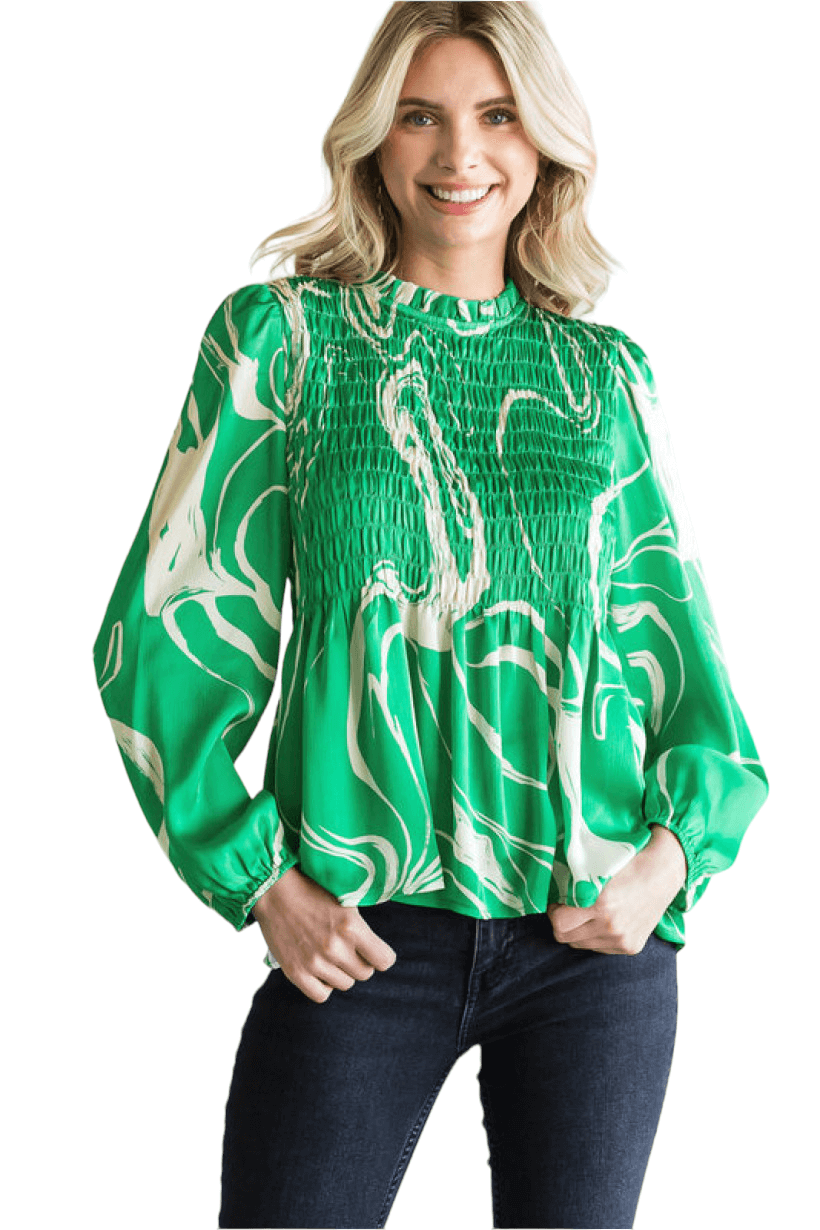 Swirl Print Smock Top - Emerald