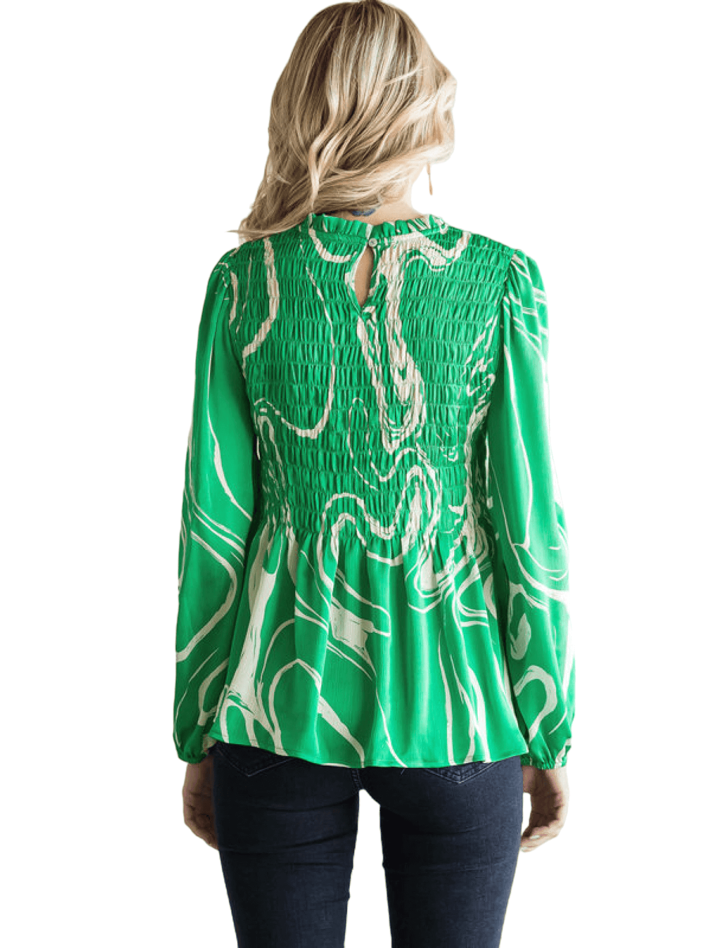 Swirl Print Smock Top - Emerald