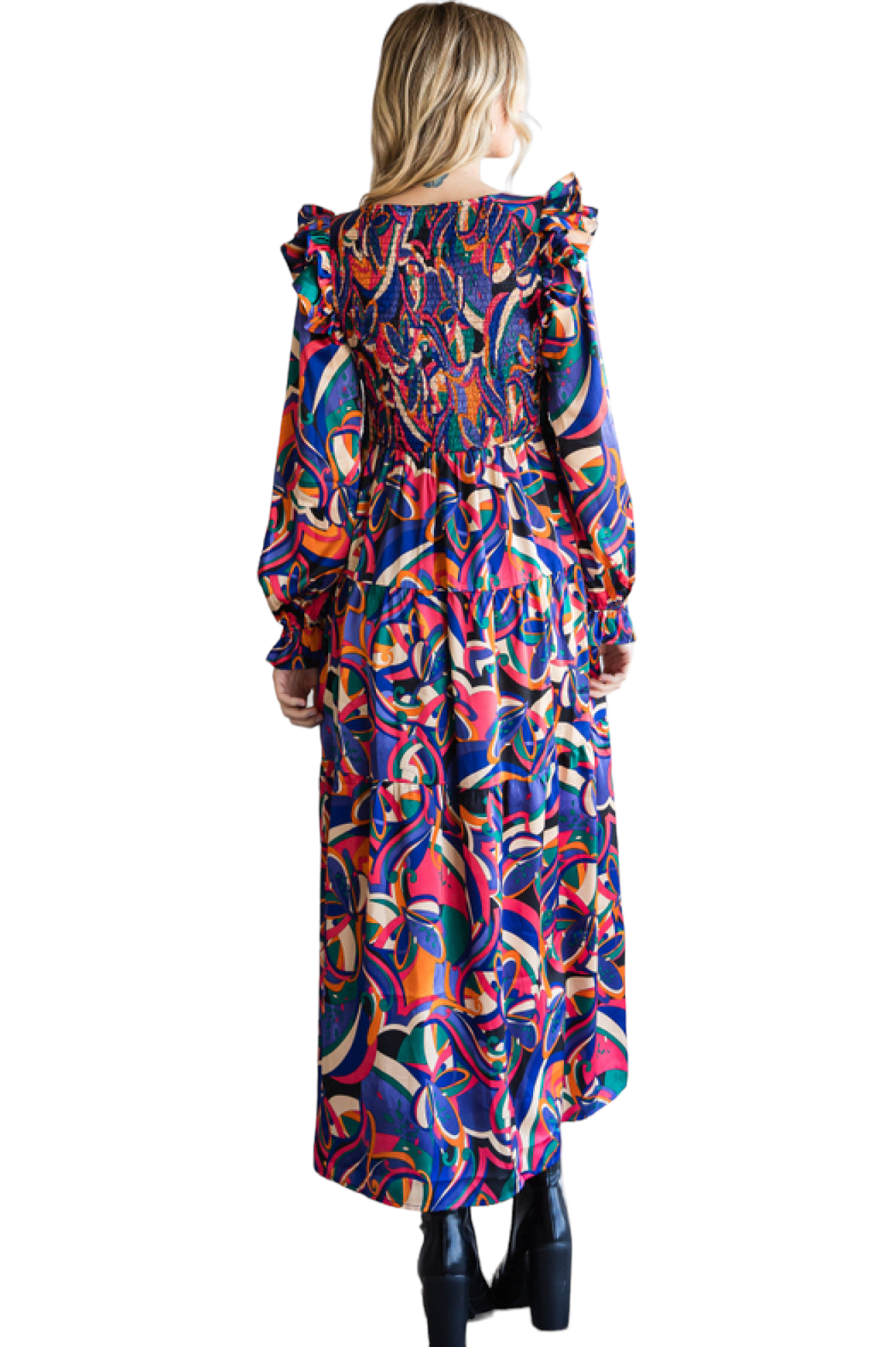 Multicolor print V-neck maxi dress