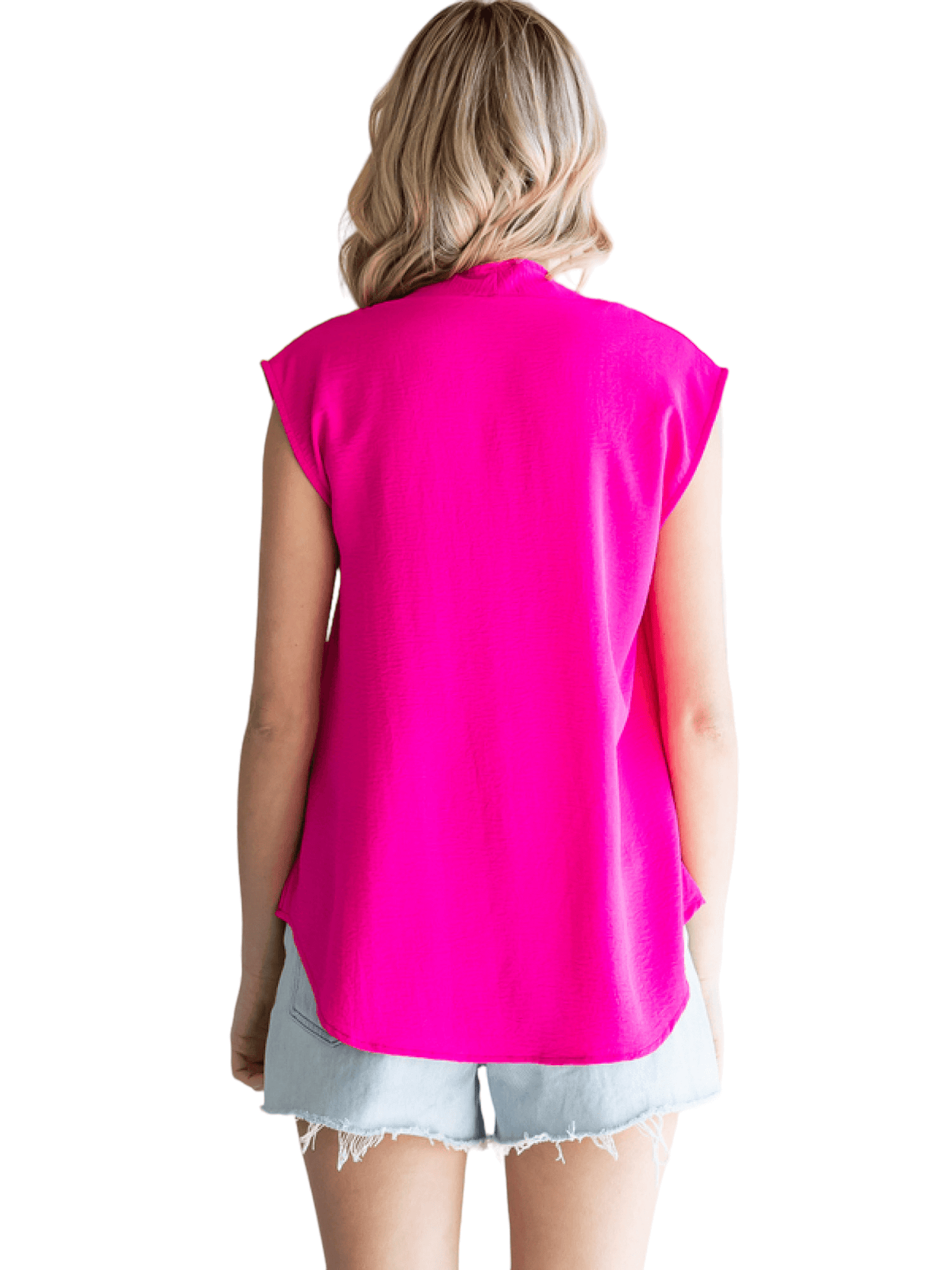 V-Neck Cap Sleeve Top - Hot Pink