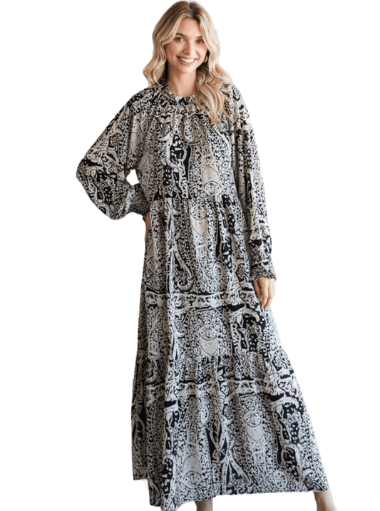 Medallion Print Maxi Dress - Black