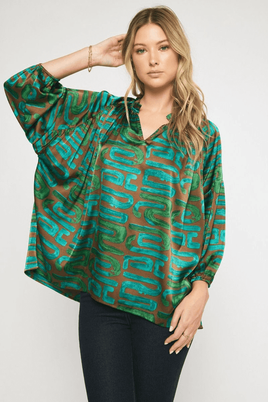 Squiggle Print 3/4 Sleeve Top