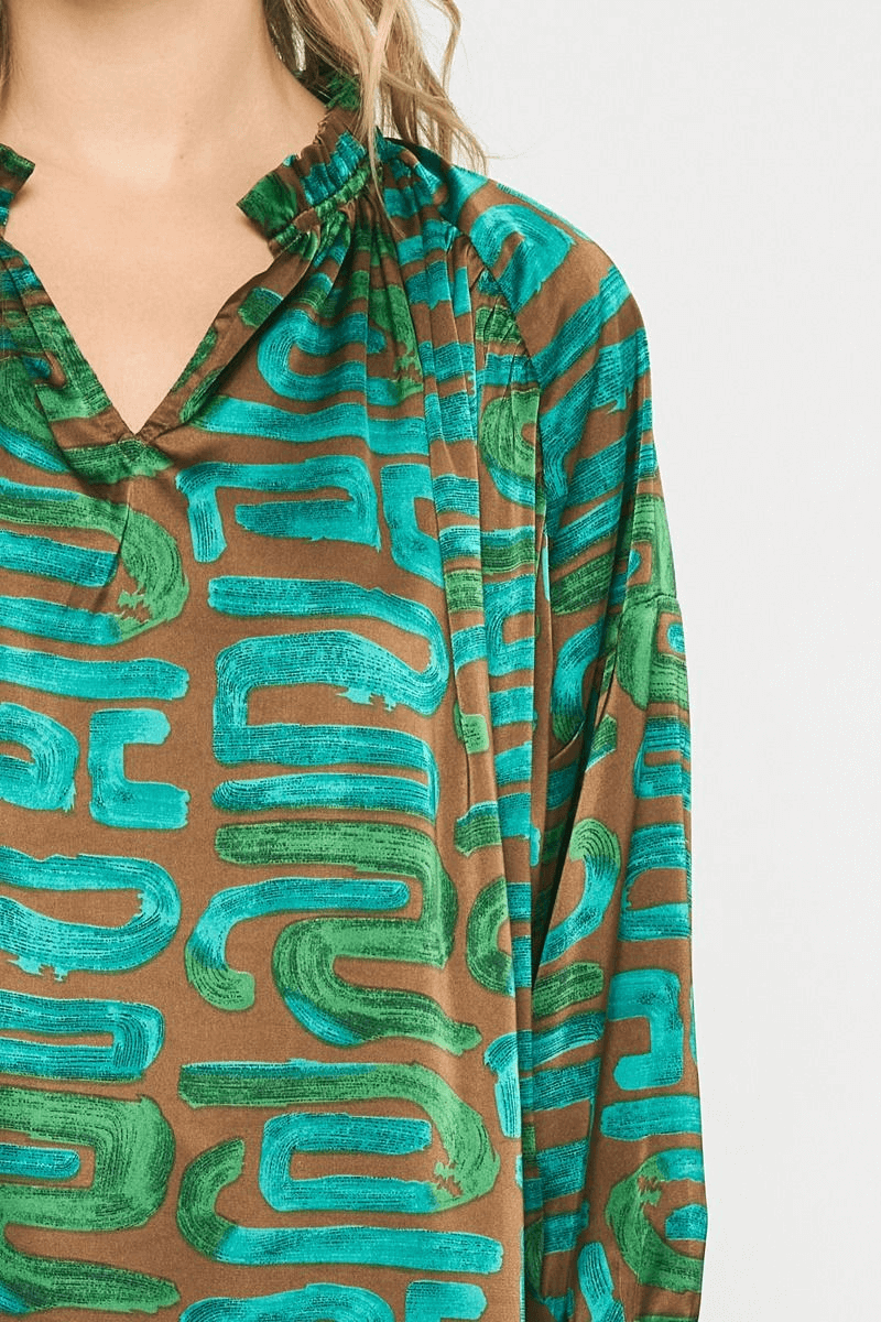 Squiggle Print 3/4 Sleeve Top