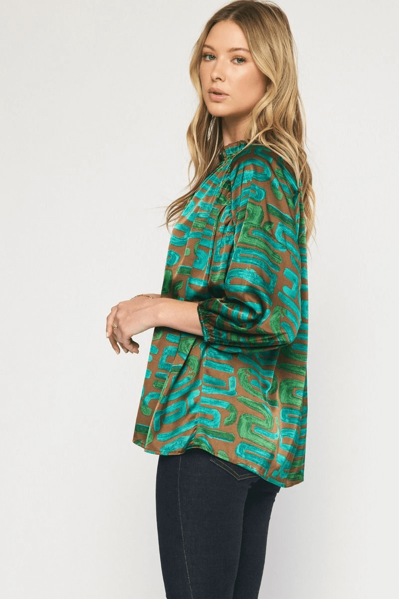 Squiggle Print 3/4 Sleeve Top