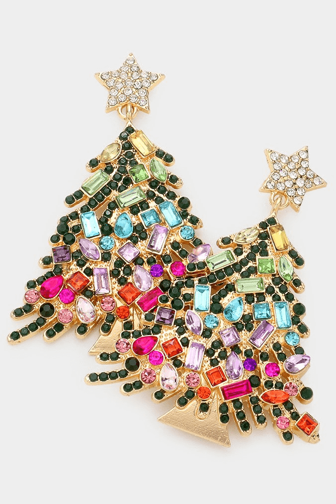 Rhinestone Christmas Tree Earrings